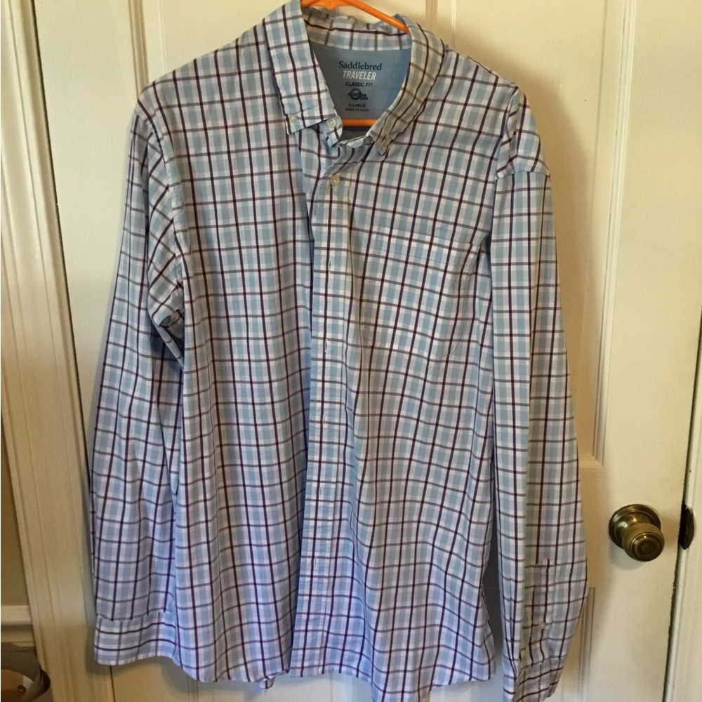Saddlebred Men's Light Blue and Purple Checkered Shirt